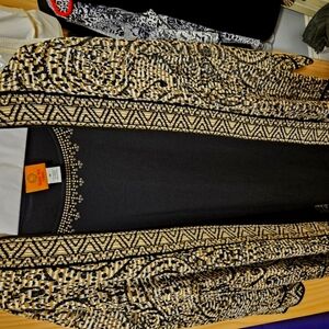 Ruby Red 2 piece Black and Gold Embellished Jacket and top.  EUC